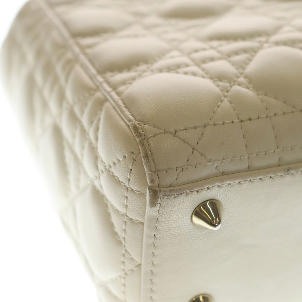 Dior Lady Myabc Small Heart Charm 2-Way Shoulder Bag White Leather Gold — view 6