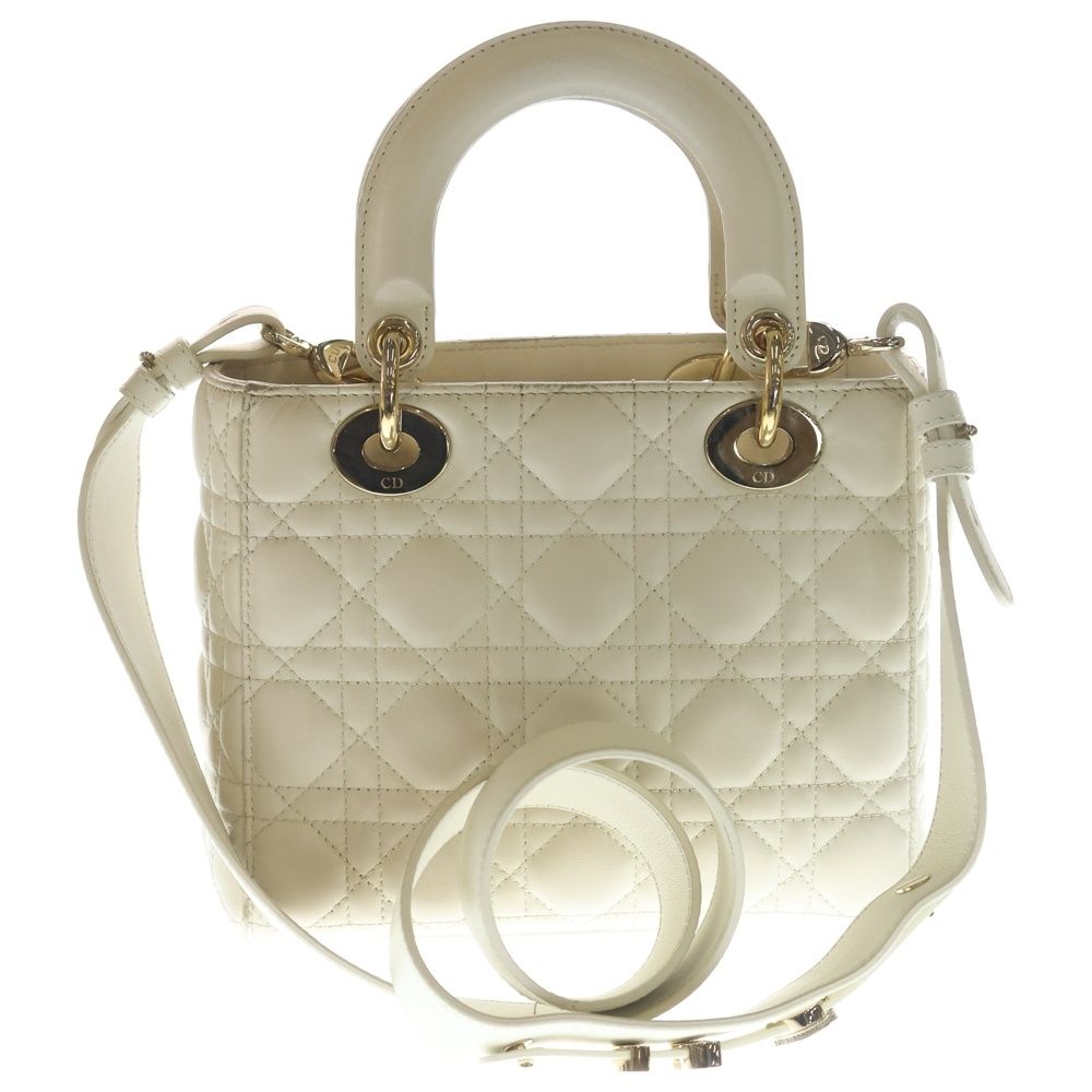 Dior Lady Myabc Small Heart Charm 2-Way Shoulder Bag White Leather Gold — view 2