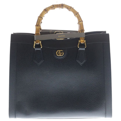 Gucci Diana 2-Way Tote Shoulder Bag Black Leather Gold