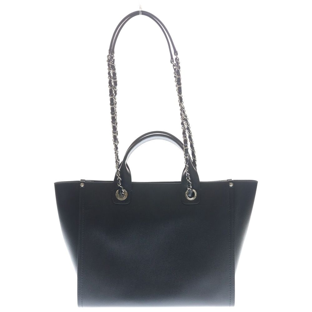 Chanel Deauville MM Studded Tote Black Caviar Leather Silver — view 2