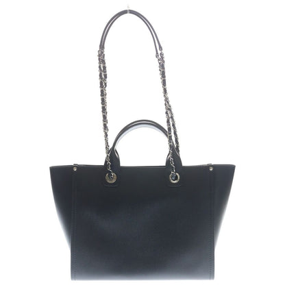 Chanel Deauville MM Studded Tote Black Caviar Leather Silver — view 2