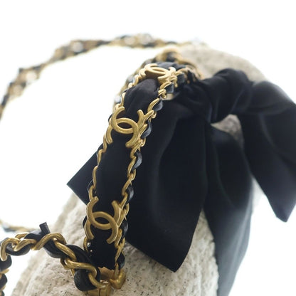 Chanel Tweed Quilted 2-Way Shoulder Bag with Ribbon White Black Gold — view 5