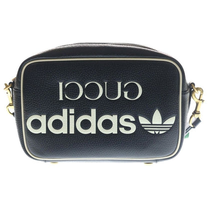 Gucci Adidas Logo Leather Shoulder Bag Black