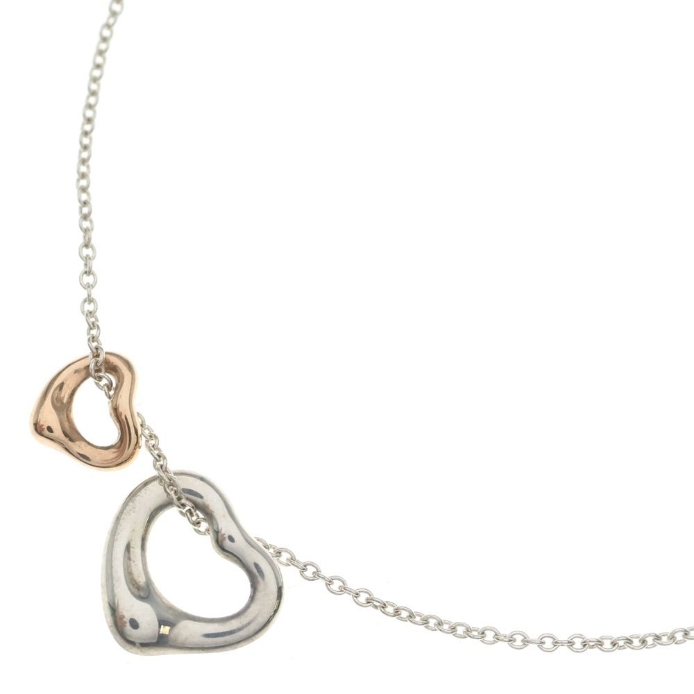 Tiffany & Co Double Open Heart Necklace Pendant Chain Silver Pink Gold