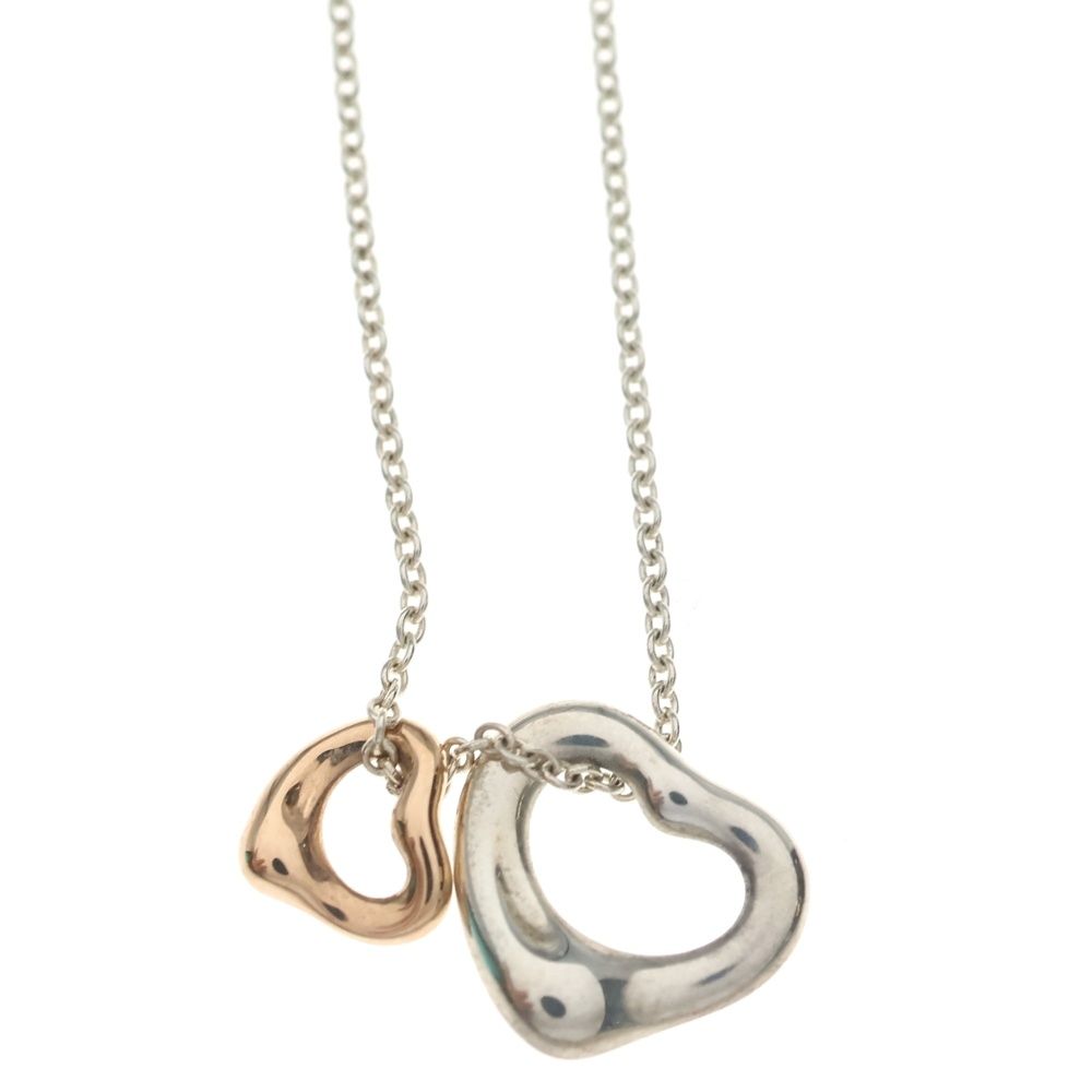 Tiffany & Co Double Open Heart Necklace Pendant Chain Silver Pink Gold — view 3