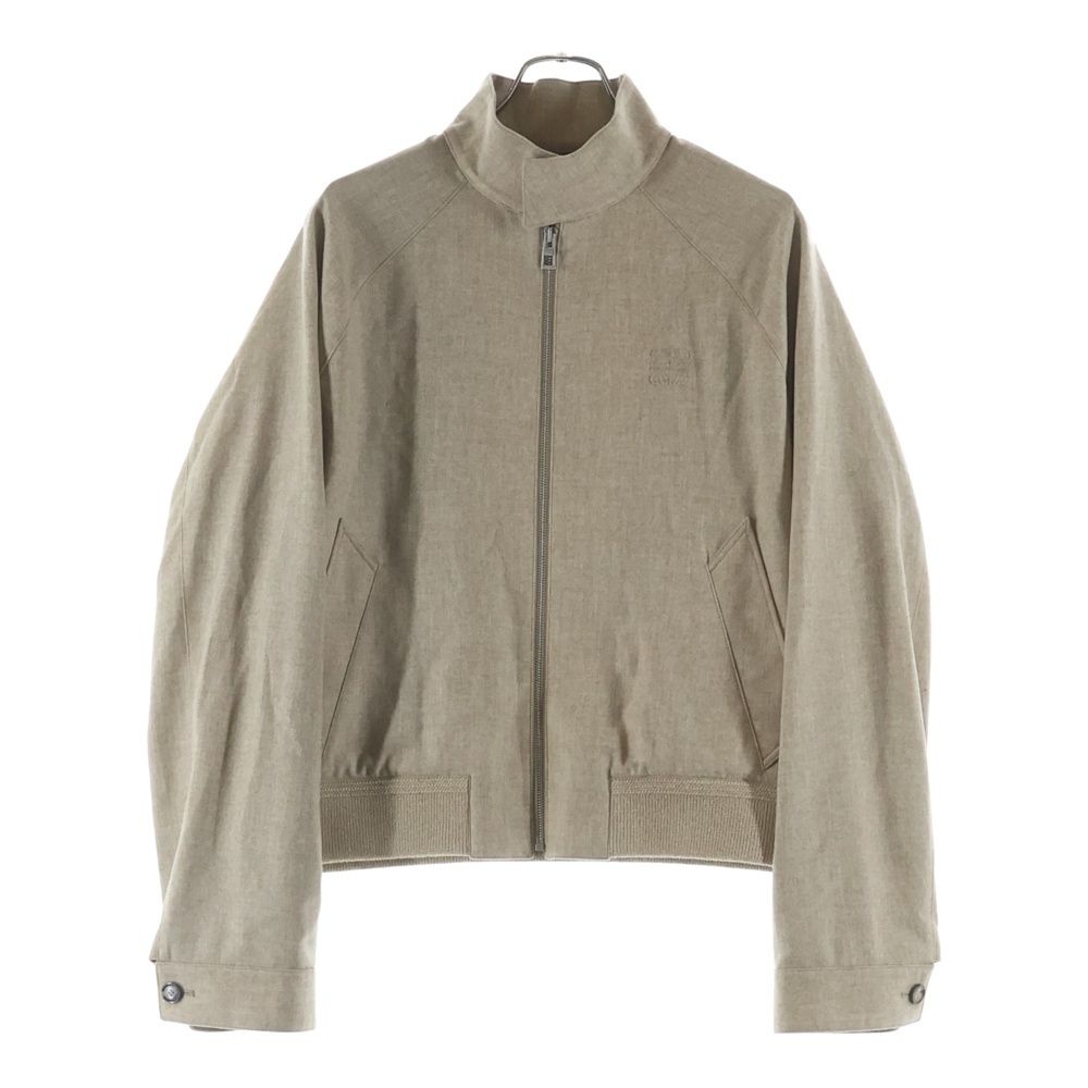 Loewe Anagram Logo Embroidery Cashmere Lining Check Zip Up Jacket Beige