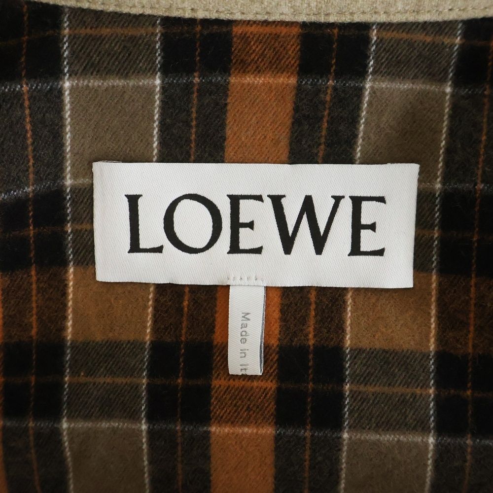 Loewe Anagram Logo Embroidery Cashmere Lining Check Zip Up Jacket Beige — view 7