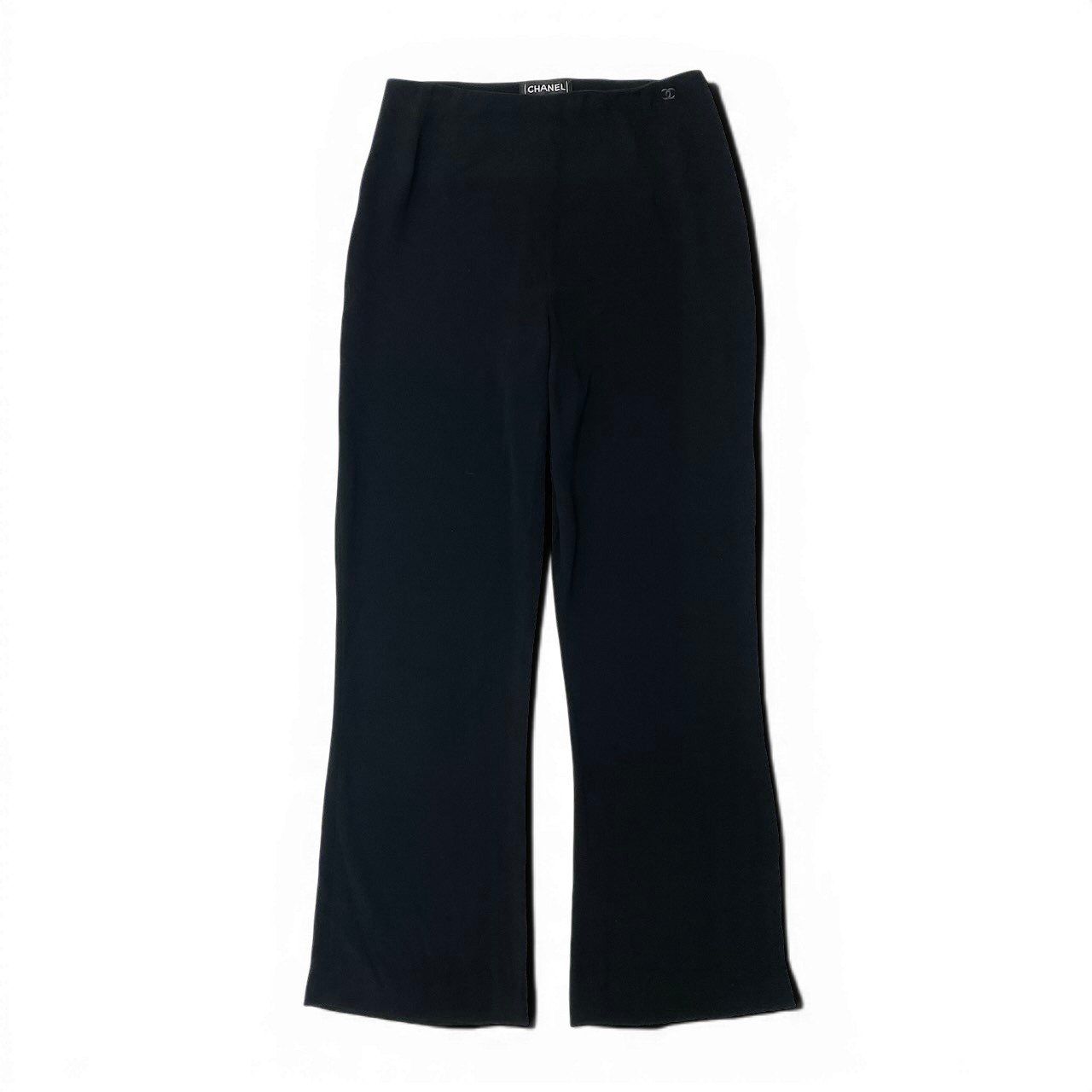 Chanel High Waist Relaxed Pants CC Logo 38 Black Polyester