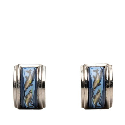 Hermes Enamel Cloisonne Earrings Silver Multicolor Metal 1