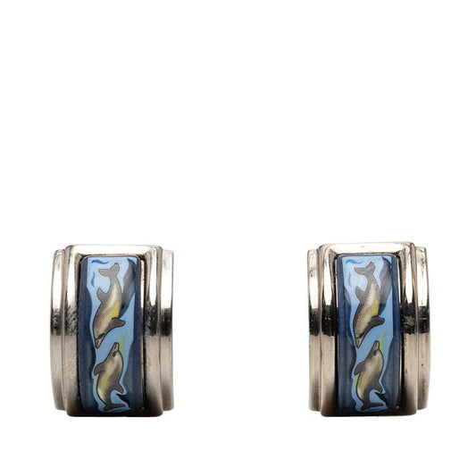 Hermes Enamel Cloisonne Earrings Silver Multicolor Metal 1