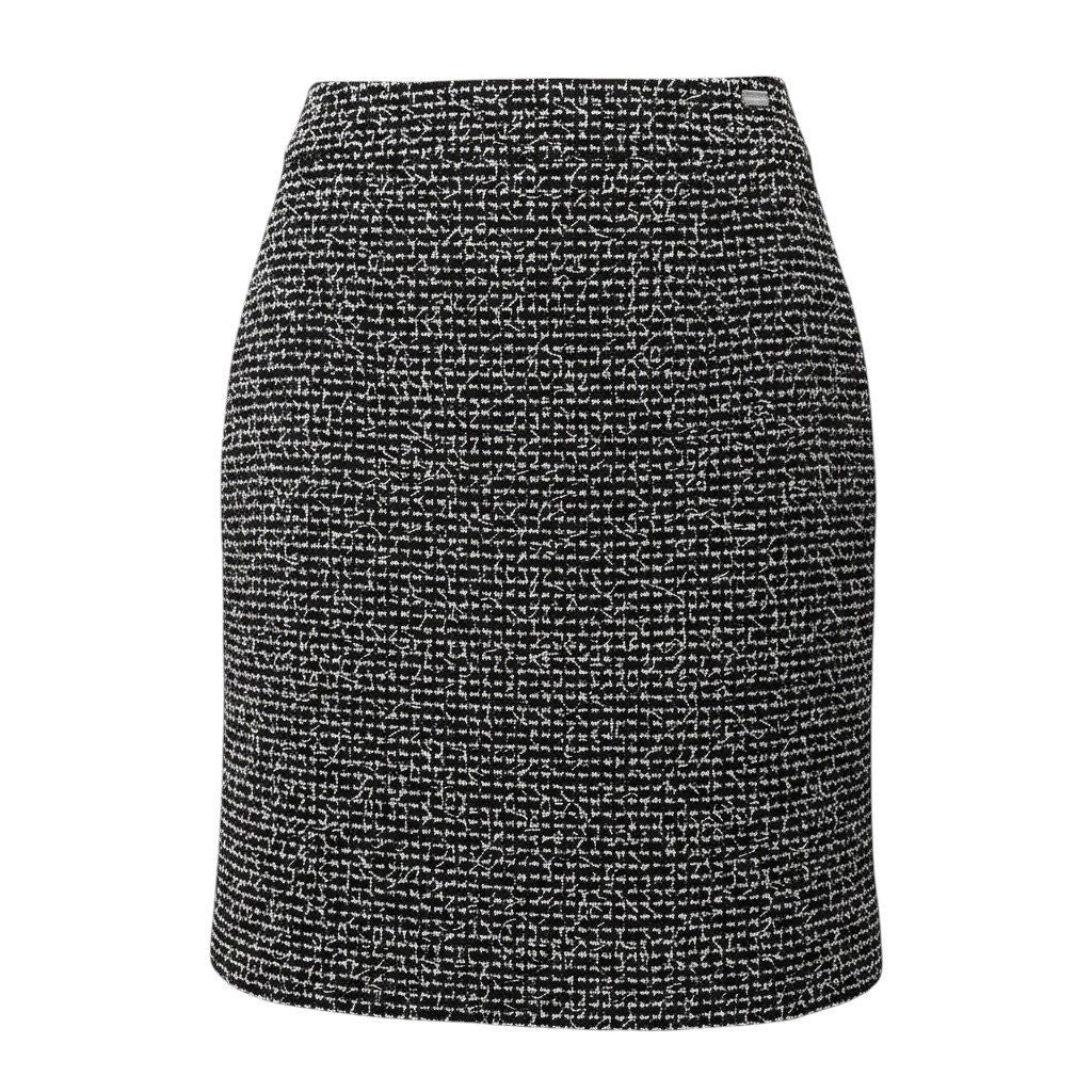 Chanel Tweed Skirt Knee Length Logo Plate 36 Black White