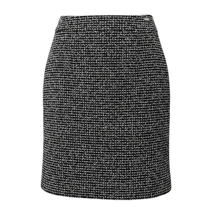 Chanel Tweed Skirt Knee Length Logo Plate 36 Black White
