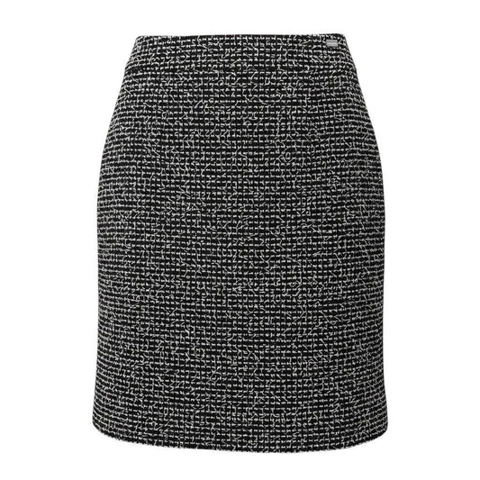Chanel Tweed Skirt Knee Length Logo Plate 36 Black White