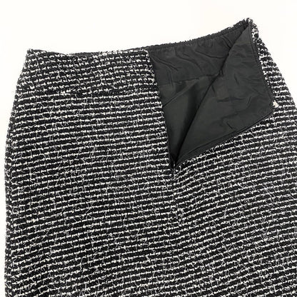 Chanel Tweed Skirt Knee Length Logo Plate 36 Black White — view 5