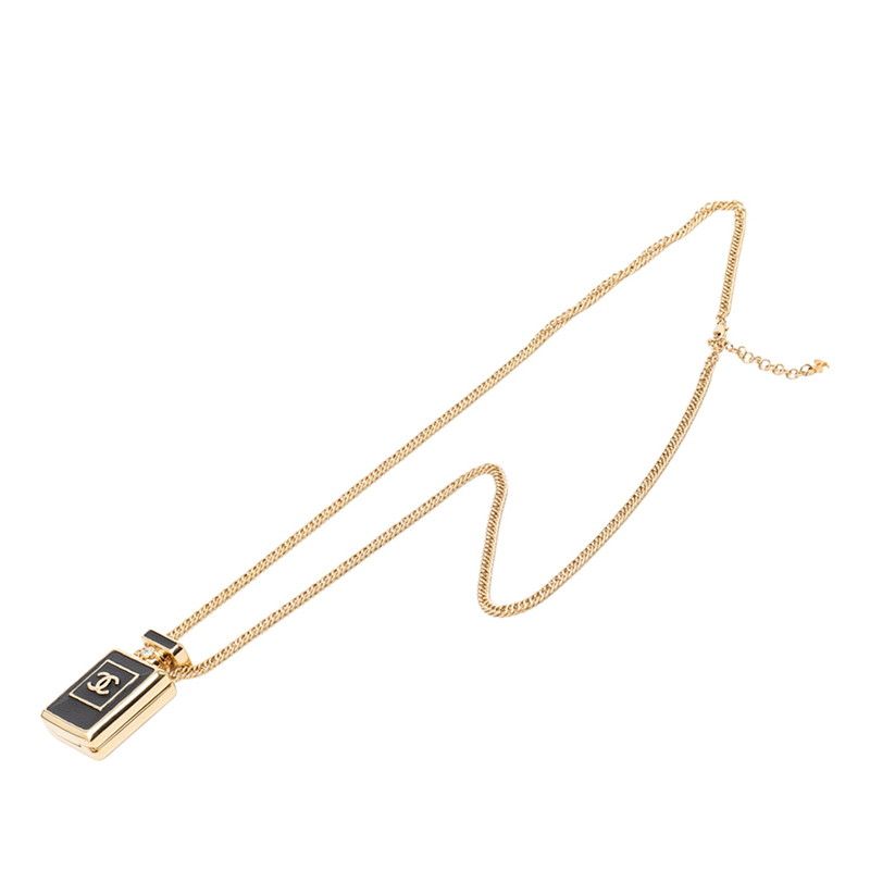 Chanel CC Logo Perfume Bottle Motif Necklace Gold Black Plated 1