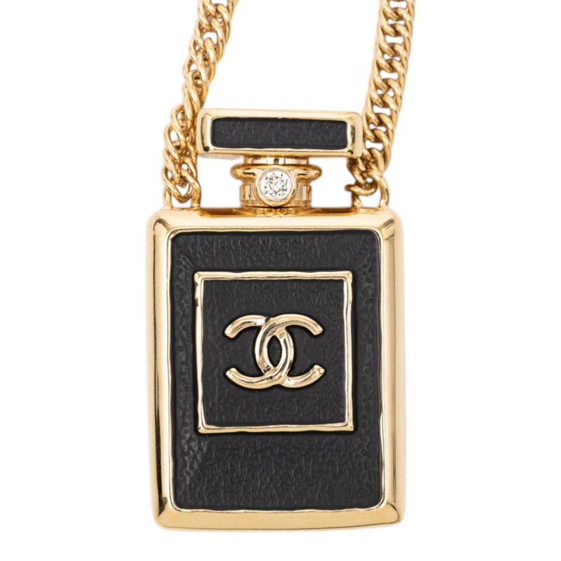 Chanel CC Logo Perfume Bottle Motif Necklace Gold Black Plated 1 — view 2