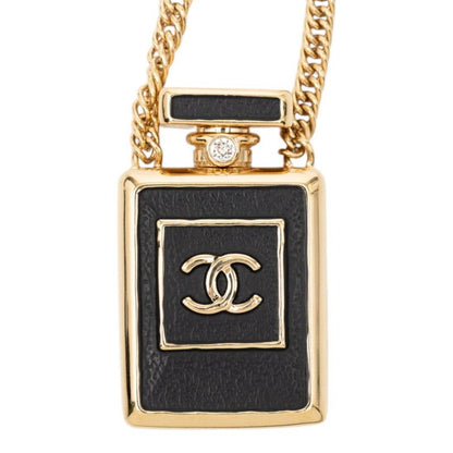Chanel CC Logo Perfume Bottle Motif Necklace Gold Black Plated 1 — view 2