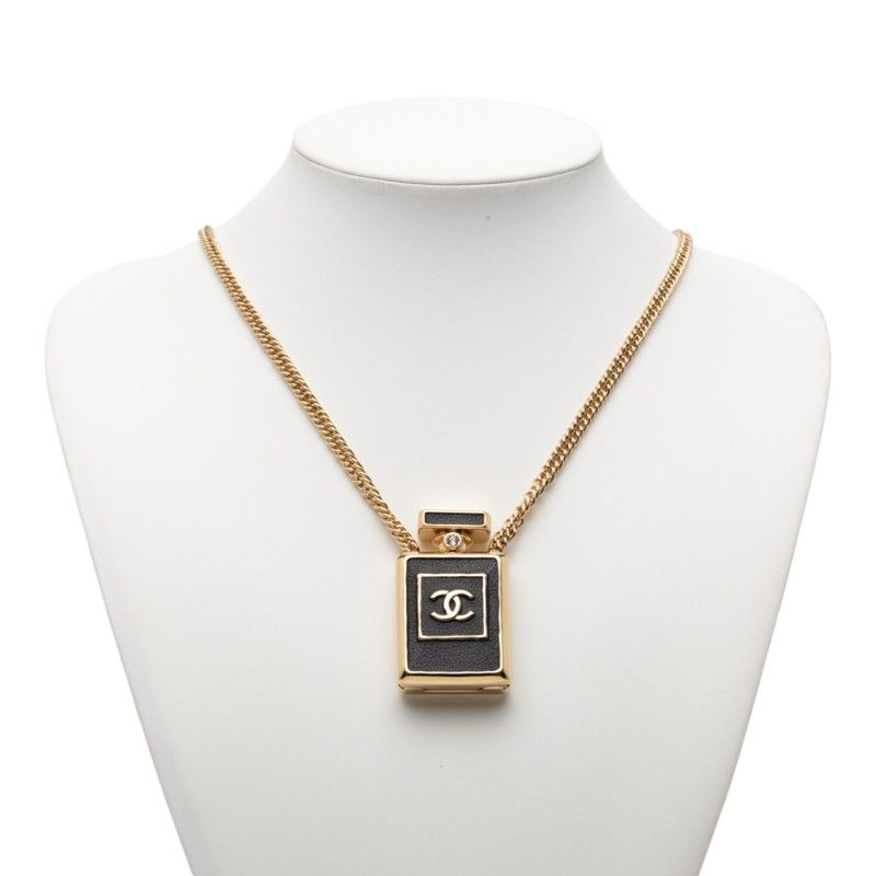 Chanel CC Logo Perfume Bottle Motif Necklace Gold Black Plated 1 — view 7