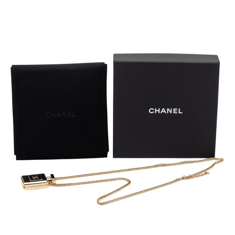 Chanel CC Logo Perfume Bottle Motif Necklace Gold Black Plated 1 — view 6