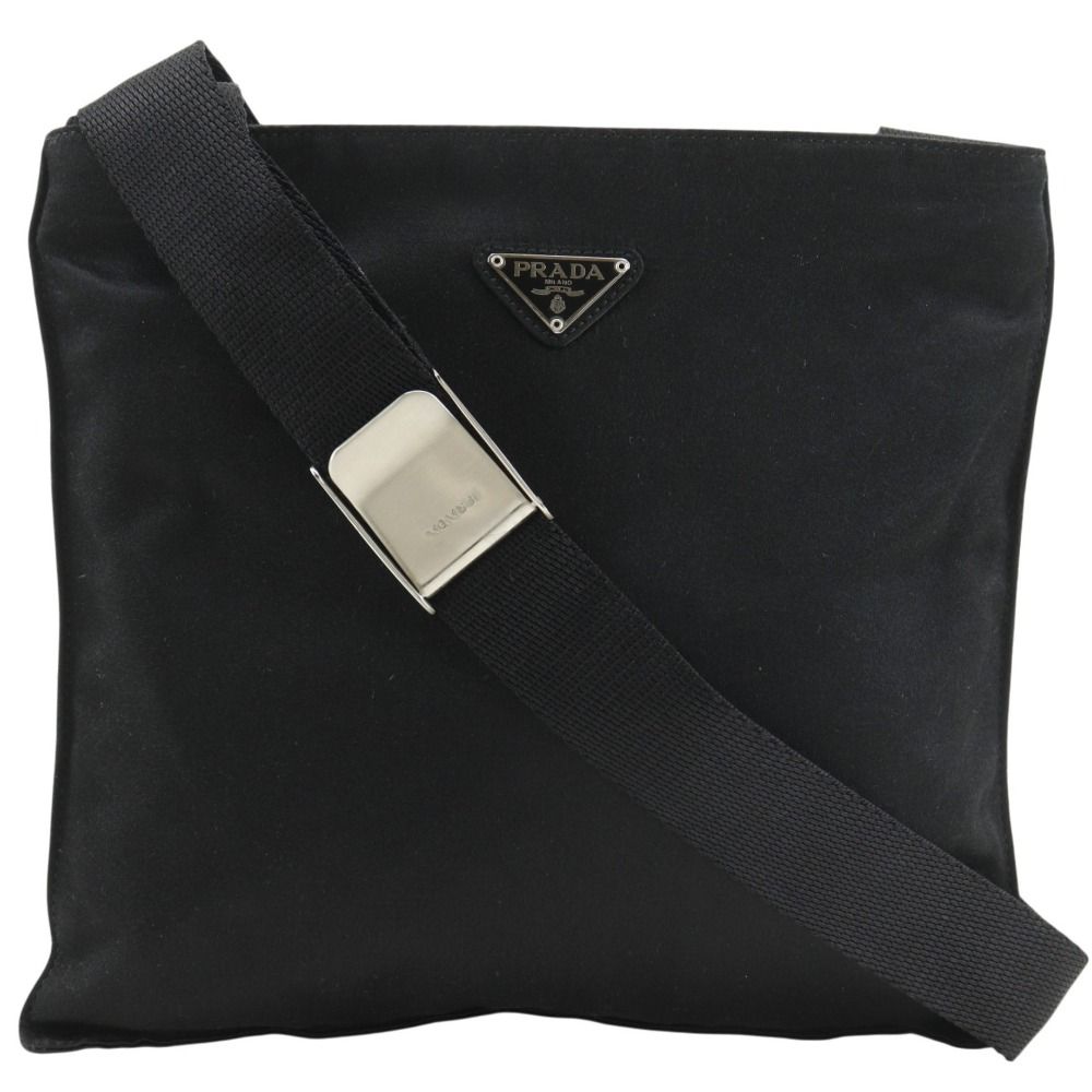 Prada Pochette Satin Nero Black Shoulder Bag