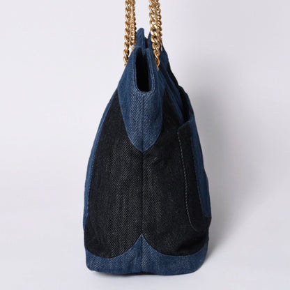 Chanel Chain Tote Bag Base CC Logo Denim Indigo Blue — view 4