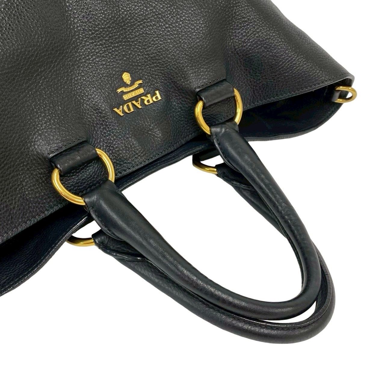 Prada Logo Leather 2-Way Shoulder Bag Business Capacity Black — view 4