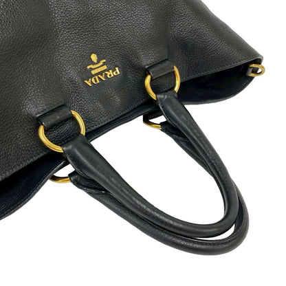 Prada Logo Leather 2-Way Shoulder Bag Business Capacity Black — view 4