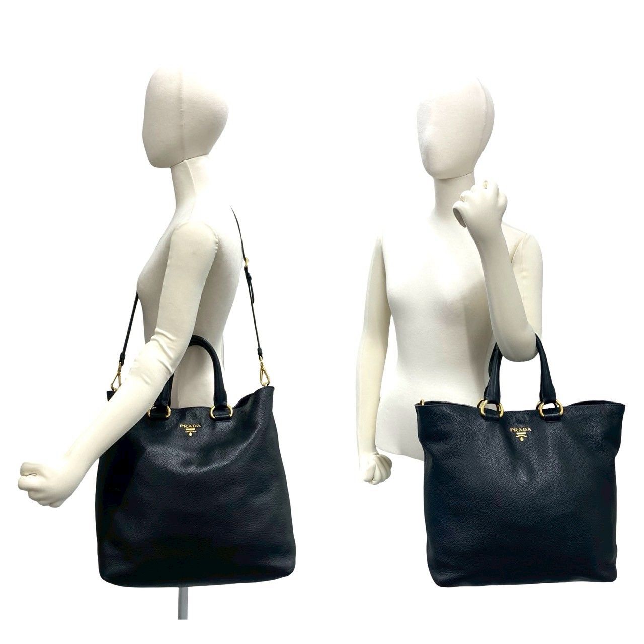 Prada Logo Leather 2-Way Shoulder Bag Business Capacity Black — view 2