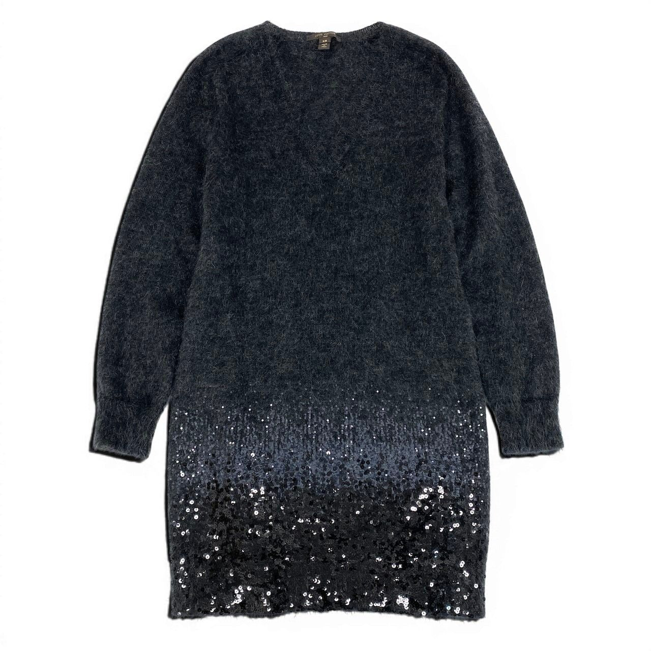 Louis Vuitton Gradient Sequin Knit Dress Mohair Blend Neck XS Gray — view 2