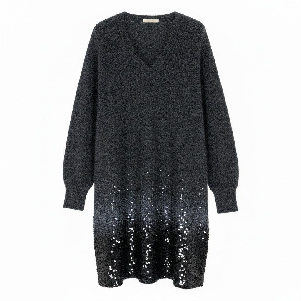 Louis Vuitton Gradient Sequin Knit Dress Mohair Blend Neck XS Gray