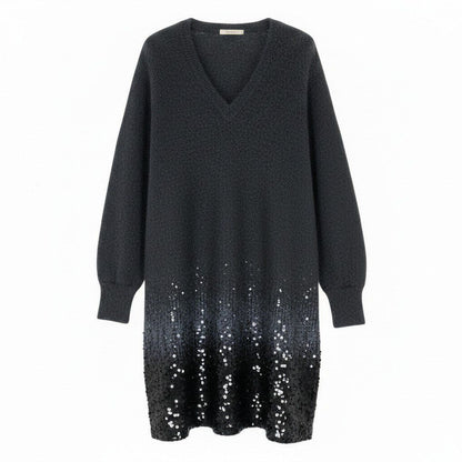Louis Vuitton Gradient Sequin Knit Dress Mohair Blend Neck XS Gray