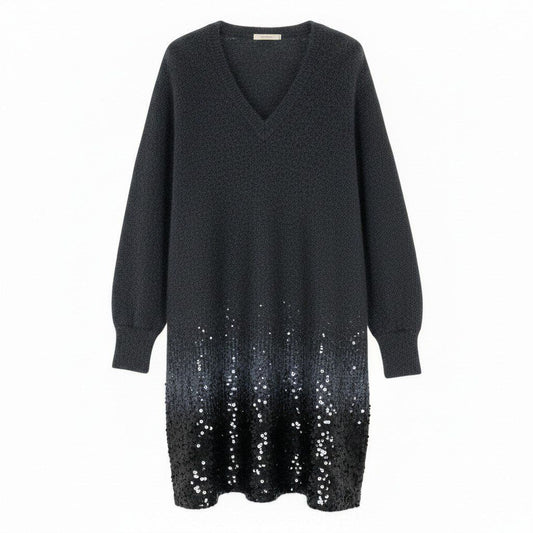 Louis Vuitton Gradient Sequin Knit Dress Mohair Blend Neck XS Gray