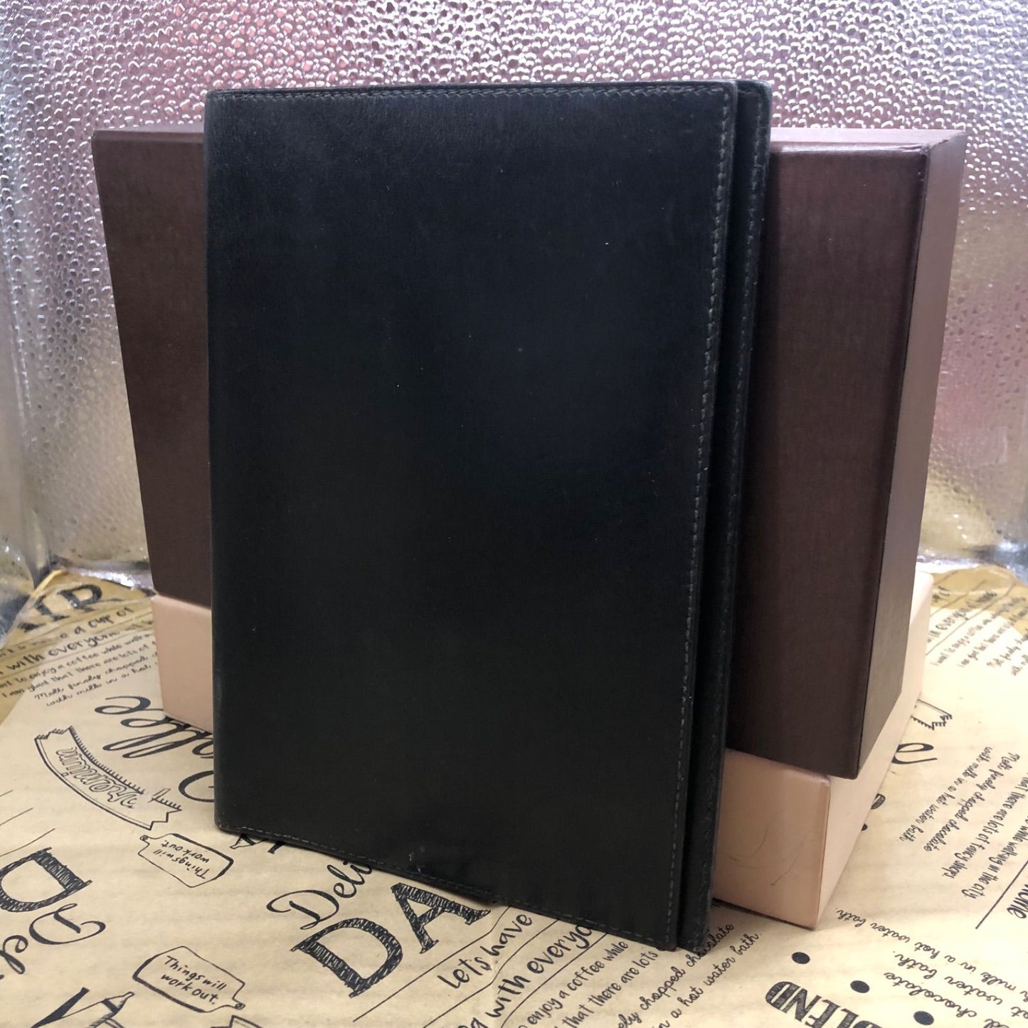 Hermes Notebook Schedule Note Cover Leather Black Business Agenda