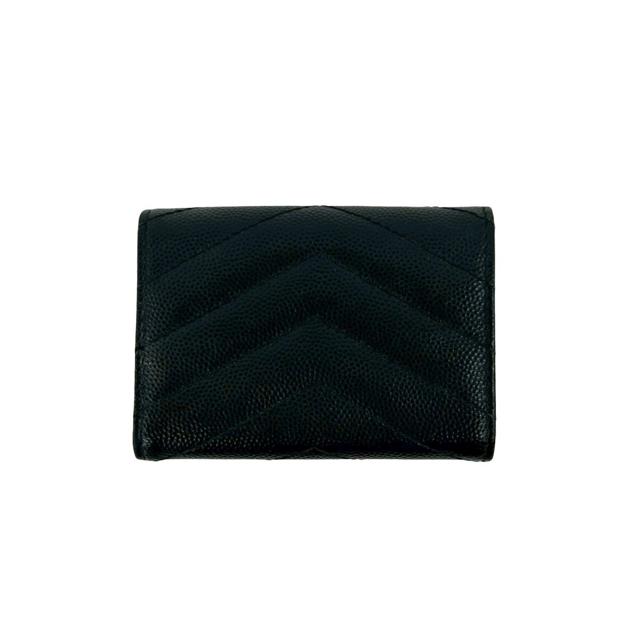 Saint Laurent Yves YSL Logo Leather Trifold Wallet Compact Black — view 2
