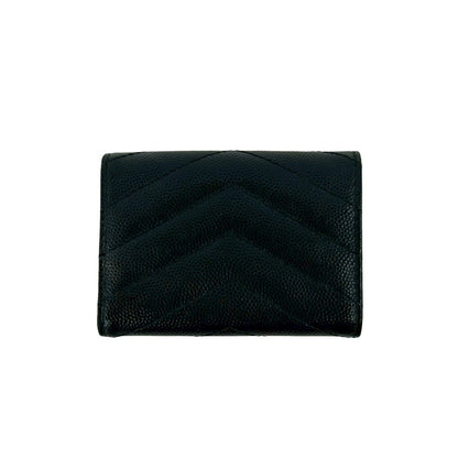 Saint Laurent Yves YSL Logo Leather Trifold Wallet Compact Black — view 2