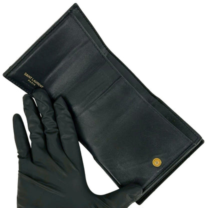 Saint Laurent Yves YSL Logo Leather Trifold Wallet Compact Black — view 7
