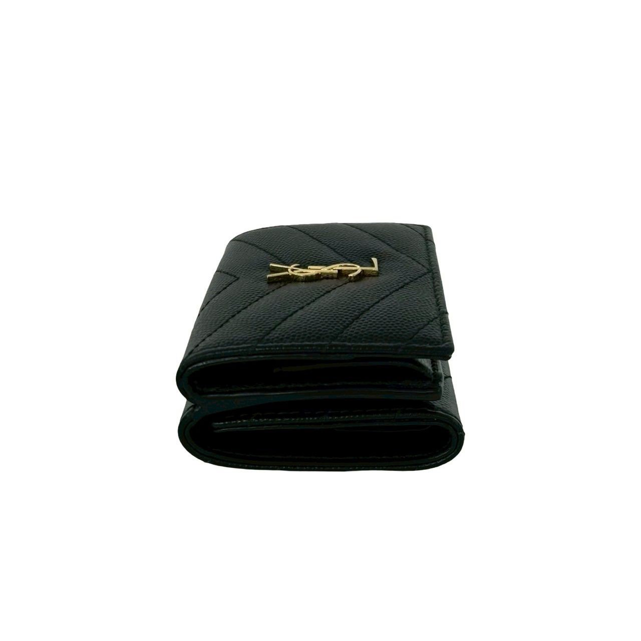 Saint Laurent Yves YSL Logo Leather Trifold Wallet Compact Black — view 4