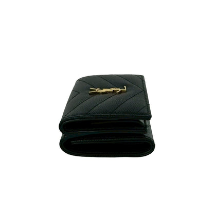 Saint Laurent Yves YSL Logo Leather Trifold Wallet Compact Black — view 4