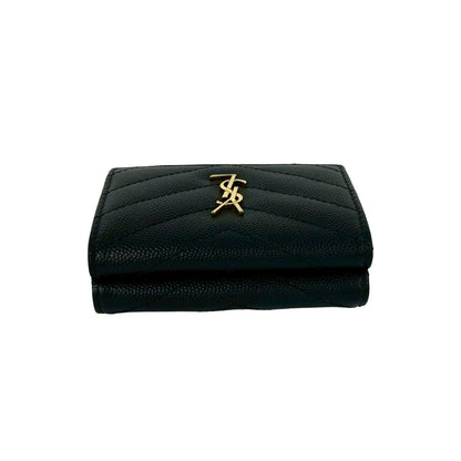 Saint Laurent Yves YSL Logo Leather Trifold Wallet Compact Black — view 3