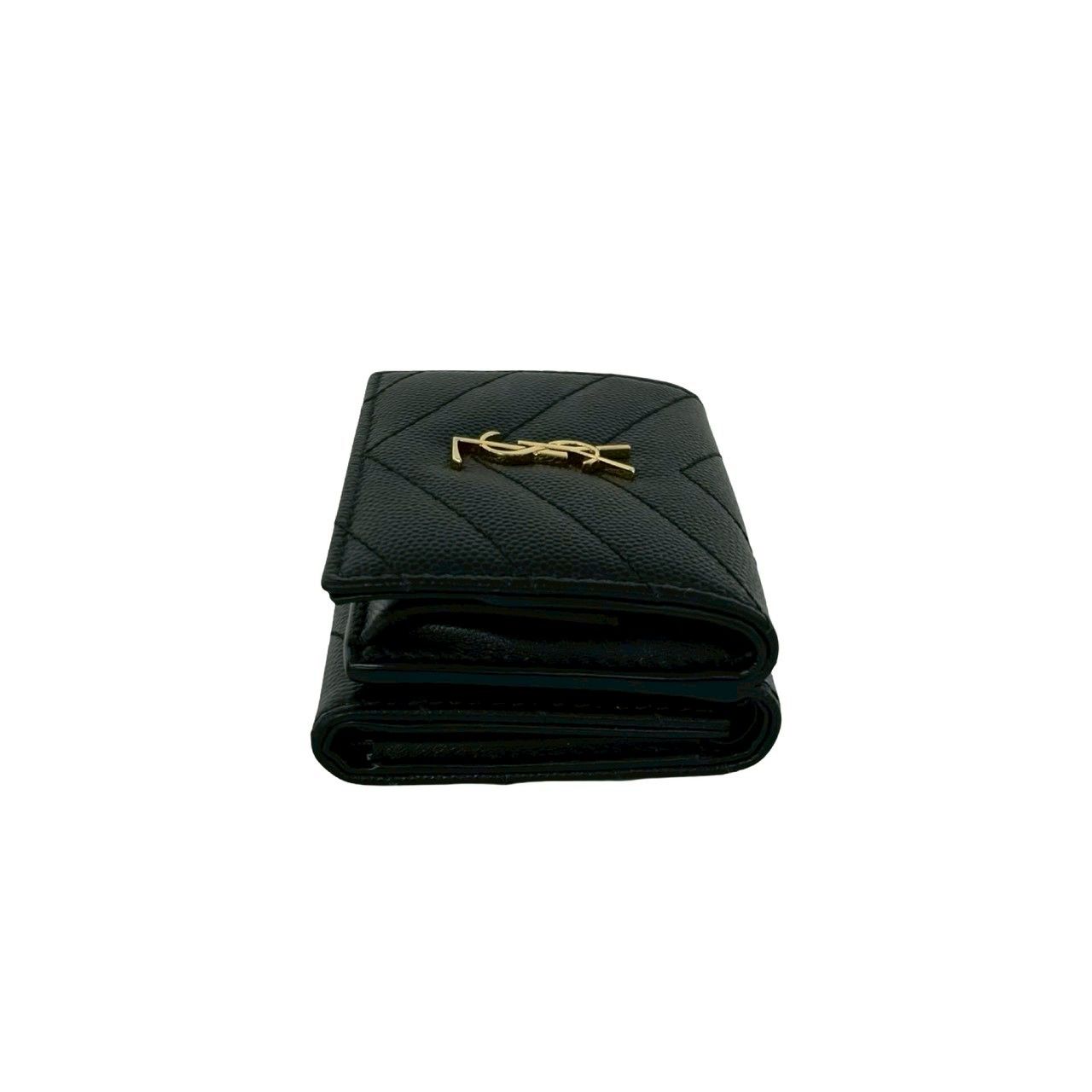 Saint Laurent Yves YSL Logo Leather Trifold Wallet Compact Black — view 5