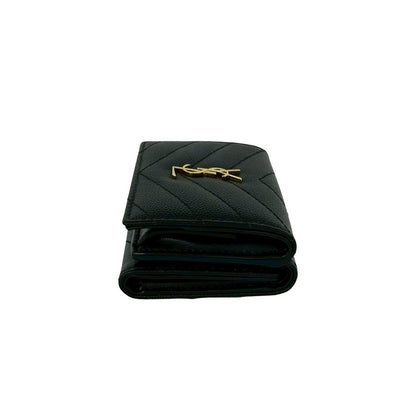 Saint Laurent Yves YSL Logo Leather Trifold Wallet Compact Black — view 5