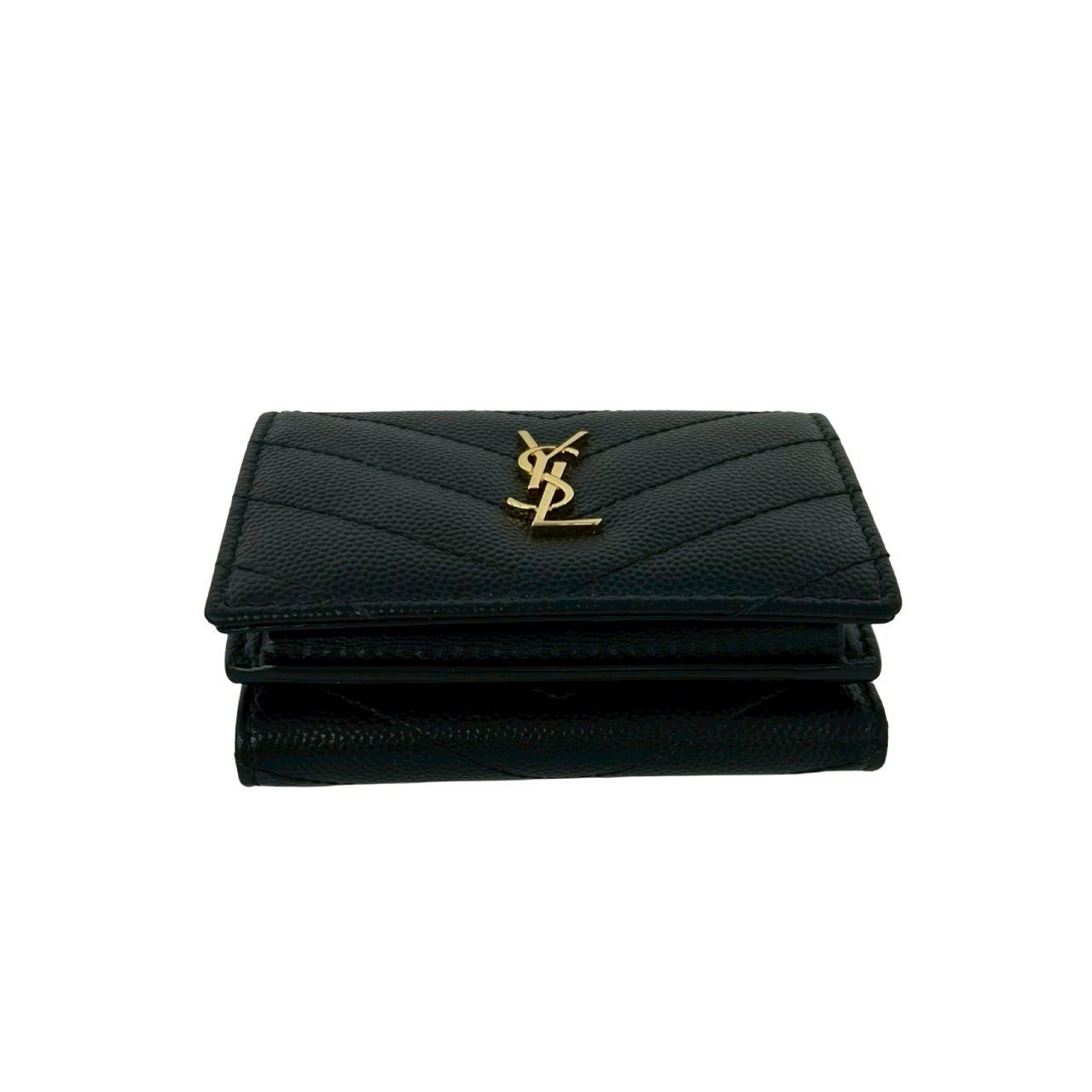 Saint Laurent Yves YSL Logo Leather Trifold Wallet Compact Black — view 6