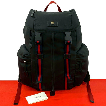 Gucci Taiga Head Webbing Leather Techno Canvas Backpack Black
