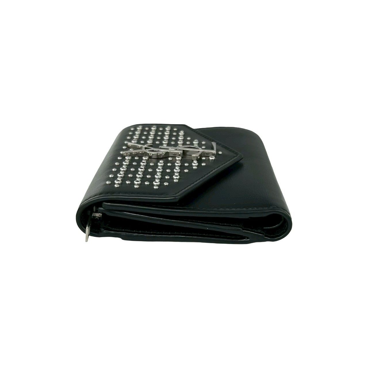 Saint Laurent Yves YSL Logo Studded Leather Bifold Wallet Mini Black — view 4