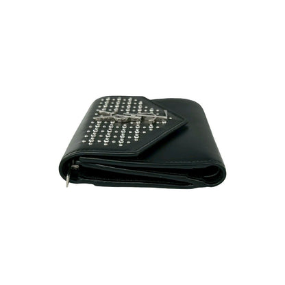Saint Laurent Yves YSL Logo Studded Leather Bifold Wallet Mini Black — view 4