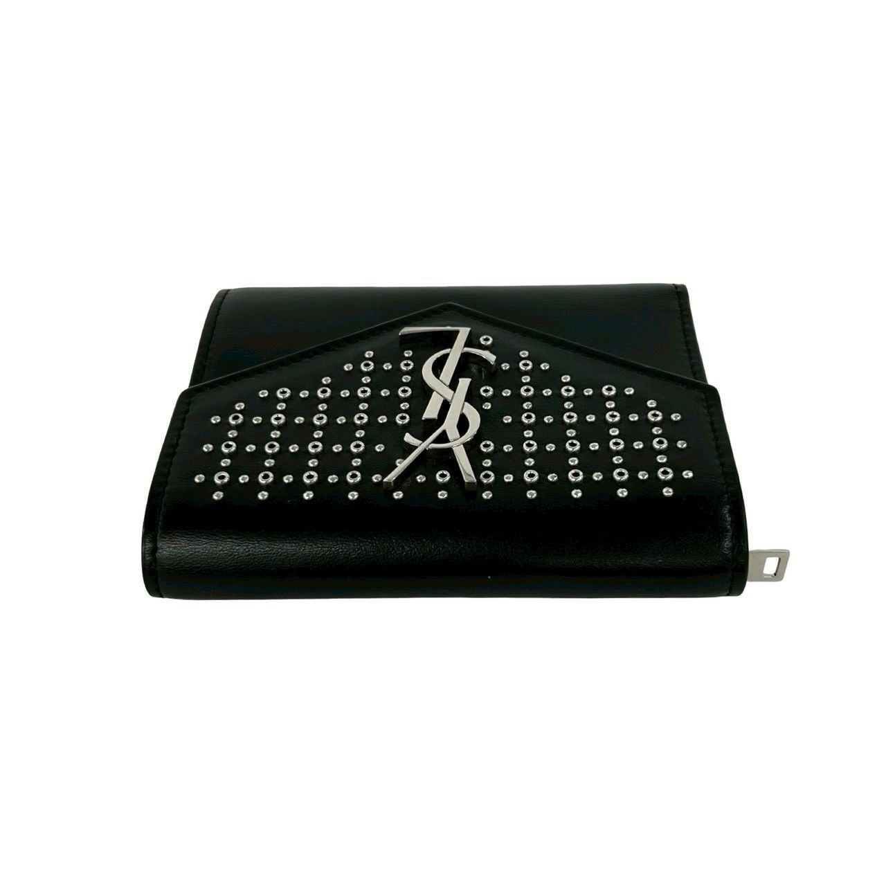 Saint Laurent Yves YSL Logo Studded Leather Bifold Wallet Mini Black — view 3