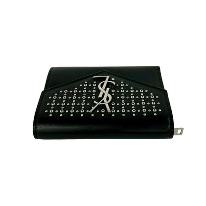 Saint Laurent Yves YSL Logo Studded Leather Bifold Wallet Mini Black — view 3