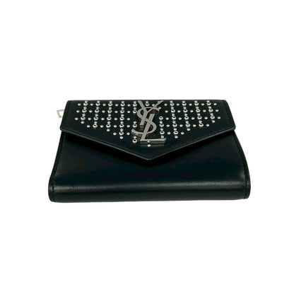 Saint Laurent Yves YSL Logo Studded Leather Bifold Wallet Mini Black — view 6