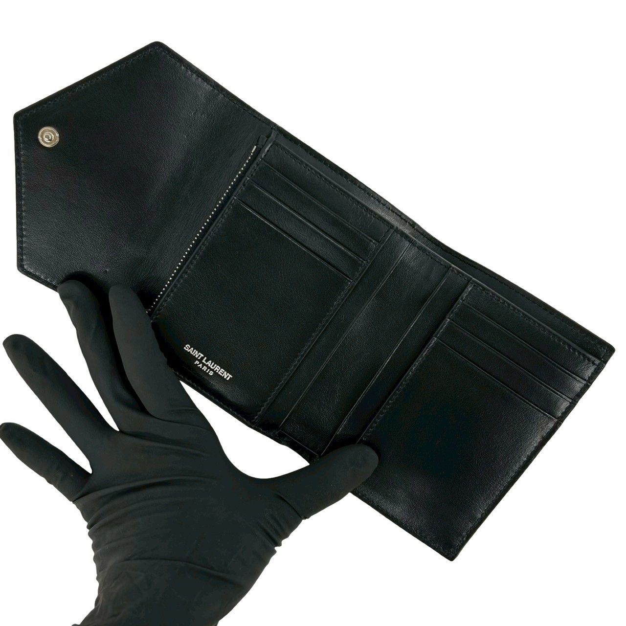 Saint Laurent Yves YSL Logo Studded Leather Bifold Wallet Mini Black — view 7