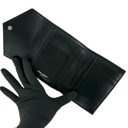 Saint Laurent Yves YSL Logo Studded Leather Bifold Wallet Mini Black — view 7